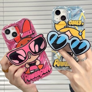 【The Powerpuff Girls】เคสโทรศัพท์มือถือ แบบนิ่ม ลายคลื่นเลเซอร์ ไล่โทนสีเงิน มีป็อบอัพ สําหรับ for IPhone  15 11 12 13 14 Pro MAX X XR XS MAX 14 Plus