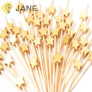 Jane ไม้เสียบผลไม้ ไม้ไผ่ ลายดาวห้าแฉก 4.7 นิ้ว แบบใช้แล้วทิ้ง สําหรับค็อกเทล 100 ชิ้น