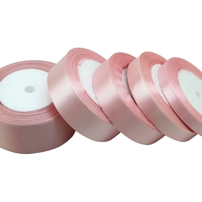 (22M/ROLL) ความกว้างไม่แย้มเนื้อสีชมพูริบบิ้นด้านเดียวใช้สําหรับงานแต่งงานโบว์ตกแต่งเค้กกล่องของขวัญบรรจุภัณฑ์