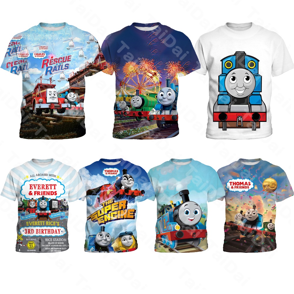 โทมัสลาย3งพิมพ์เสื้อยืดฤดูร้อนเด็กชายคอกลมแขนสั้นเสื้อยืดเด็ก