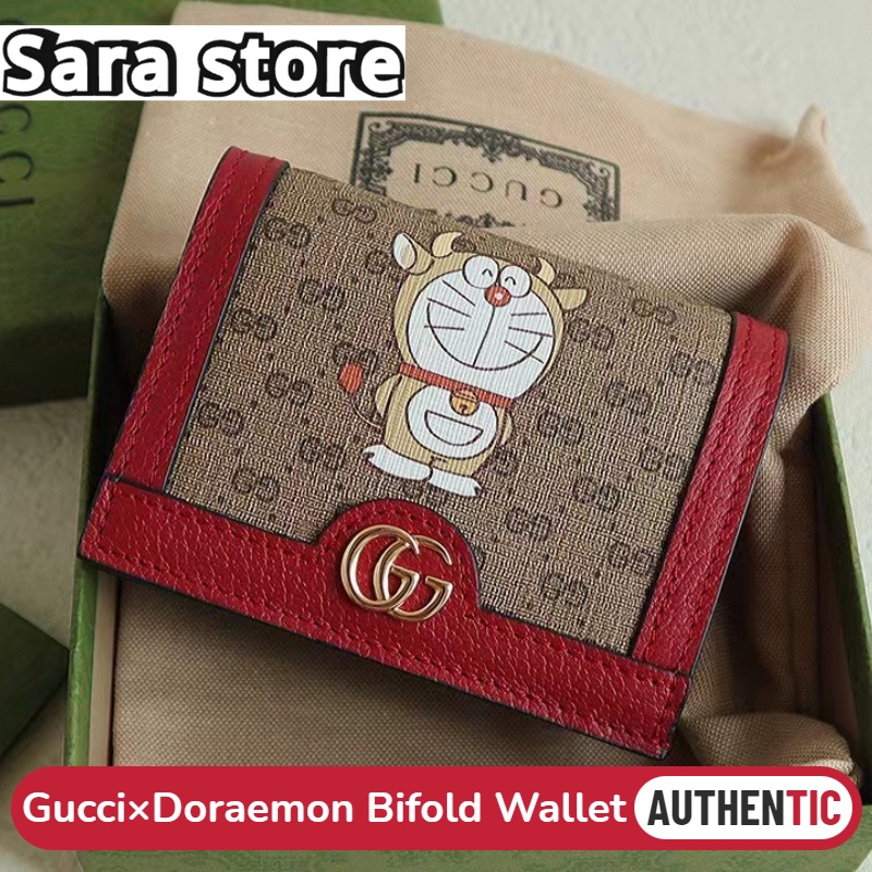 กุชชี่ Gucci × Doraemon Bifold Wallet กระเป๋าเงินผู้หญิง กระเป๋าเงิน ผู้หญิง แบรนด์เนมแท้