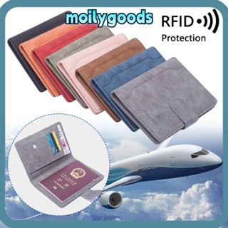 Moilyhd RFID ปกหนังสือเดินทาง ธุรกิจ แบบพกพา หัวเข็มขัด หนัง PU กระเป๋าสตางค์