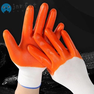 Janfat ถุงมือ PVC สีขาวและส้ม 1 2 3 4 5 คู่ สําหรับซ่อมแซมงาน