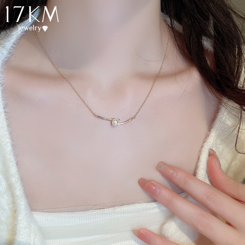 สร้อยคอโซ่ทอง 17 กม. หรูหรา สําหรับผู้หญิง มุก ตะเกียบ จี้สร้อยคอ เครื่องประดับ