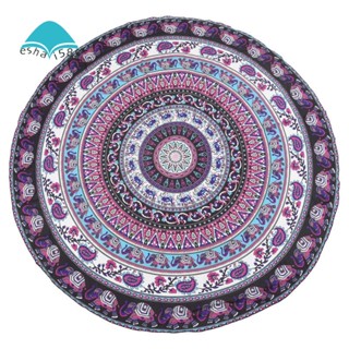 พรมผ้าขนหนู ทรงกลม พิมพ์ลายช้าง Mandala สีม่วง สไตล์โบฮีเมียน สําหรับแขวนตกแต่งผนัง ปิกนิก ชายหาด