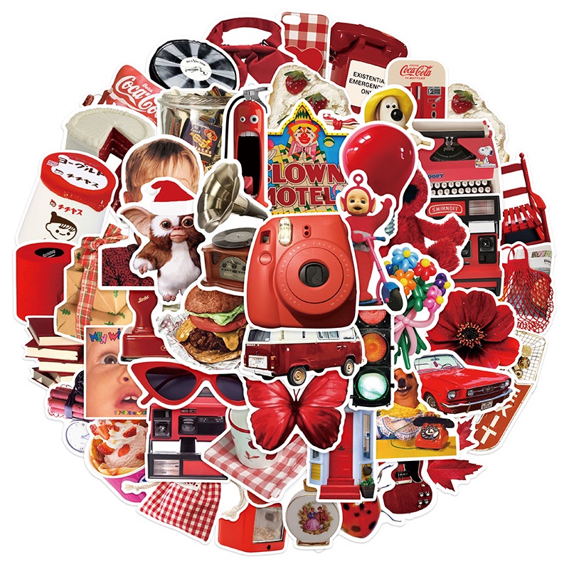 Lanlanstickersworld สติกเกอร์เคลือบกันน้ํา สีแดง สําหรับติดตกแต่งหมวกกันน็อค จักรยาน 50 ชิ้น