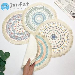 Janfat พรมปูโต๊ะ ผ้าฝ้ายทอ ทรงกลม สีเบจ สไตล์โมเดิร์น โบโฮ ขนาด 34 ซม. 13.39 นิ้ว สําหรับตกแต่งห้องรับประทานอาหาร|แผ่นรองจาน ตกแต่งโต๊ะ แบบชนบท