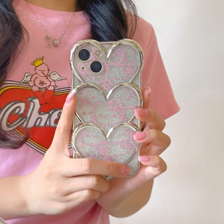 เคสโทรศัพท์มือถือชุบไฟฟ้า แบบนิ่ม ลายหัวใจ 3D สําหรับ iPhone 11 12 12Pro 12promax 13Pro 14 13 13promax 14Pro 14promax iPhone11