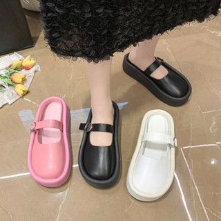 HWSHOES 🌸👟 เป่าโถวหญิงครึ่งรองเท้าแตะ  รองเท้าแตะแพลตฟอร์มขี้เกียจวินเทจที่มีสไตล์ ผงตุ๊กตาบาร์บี้เหยียบอึและรู้สึกเย็น