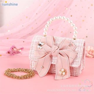 Ssunshine กระเป๋าสะพายไหล่ กระเป๋าใส่เหรียญ ประดับโบว์ ขนาดเล็ก สําหรับเด็ก