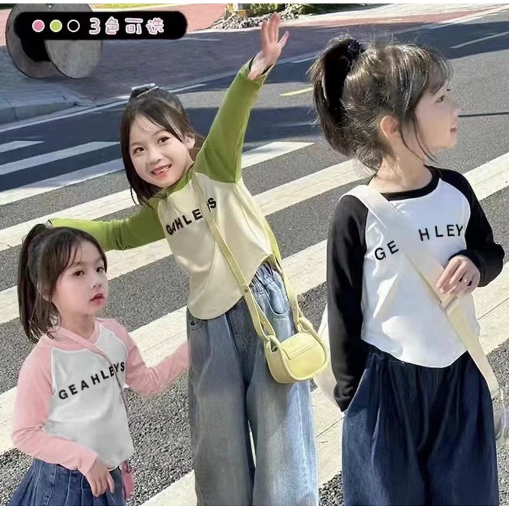 [BXH] เสื้อยืดแขนยาว สไตล์เกาหลี สําหรับเด็กผู้หญิง 80-150 ซม.