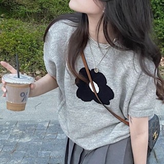 Milyfashion เสื้อกันหนาว แขนสั้น ลายดอกไม้ ทรงหลวม ระดับไฮเอนด์ แฟชั่นฤดูร้อน สําหรับผู้หญิง