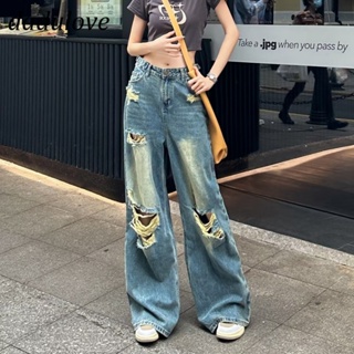 DaDulove💕 New American Ins High Street Retro Ripped Jeans Niche High Waist Wide Leg Pants Large Size Trousers