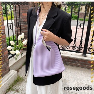 Rosegoods1 กระเป๋าถือ กระเป๋าสะพายไหล่ หนัง PU ทรงบักเก็ต สีพื้น แบบนิ่ม เข้ากับทุกการแต่งกาย สําหรับสตรี