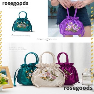 Rosegoods1 กระเป๋าถือ แบบหูรูด ปักลายดอกไม้ ขนาดเล็ก แฮนด์เมด สําหรับผู้หญิง