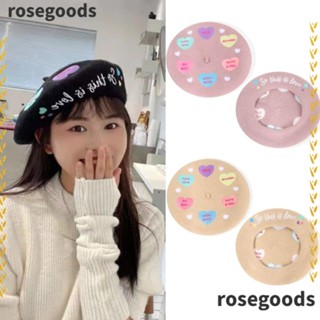 Rosegoods1 หมวกเบเร่ต์ ผ้าวูล ปักลายเห็ดน่ารัก สําหรับผู้หญิง