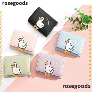 Rosegoods1 กระเป๋าสตางค์ใบสั้น หนัง PU ลายเป็ดน่ารัก ใส่เหรียญได้หลายใบ ใส่บัตรได้หลายใบ สําหรับผู้หญิง