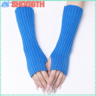 Shoogth ถุงมือถัก ยาวถึงข้อเท้า สีขาว สีดํา สไตล์พังก์ ญี่ปุ่น