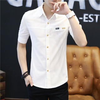 เสื้อเชิ้ต คอสี่เหลี่ยม แต่งพู่ แต่งซิป สีพื้น สําหรับผู้ชาย