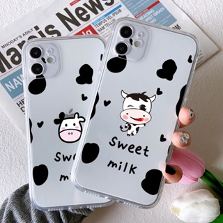 เคสโทรศัพท์มือถือแบบนิ่ม ใส กันรอยเลนส์กล้อง ลายวัวนมน่ารัก สําหรับ iPhone 15 14 13 Mini 12 11 Pro Max 7 8 Plus SE 2020 X XR Xs Max