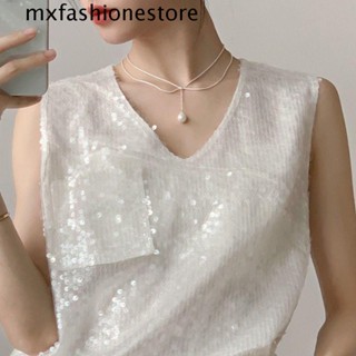 Mxfashione เครื่องประดับ จี้รูปหยดน้ํา สองชั้น ปรับได้ สไตล์เกาหลีวินเทจ