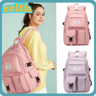 Zelth กระเป๋าเป้สะพายหลัง กระเป๋านักเรียน สีพื้น ขนาดใหญ่ สําหรับผู้หญิง