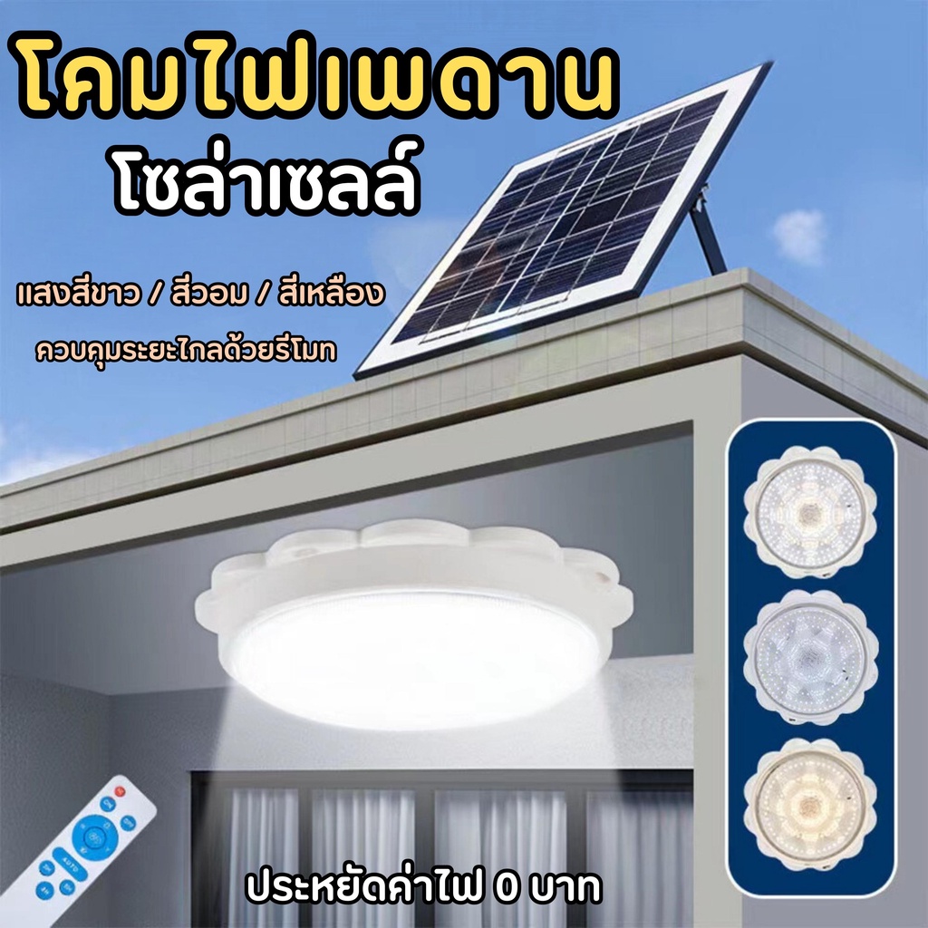 โคมไฟเพดาน ไฟโซล่าเซลล ไฟ LED แสงสว่างอัตโนมัติเมื่อฟ้ามืด ชาร์จไฟอัตโนมัติ