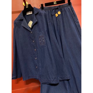 ♥ เช็คสินค้าก่อนสั่ง LOEWE DENIM SET ชุดเซต ชุดเซท เสื้อเชิ๊ต เสื้อเชิ้ต ผ้ายีนส์ + กางเกงขายาว โลเอเว่