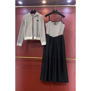 ♥ เช็คสินค้าก่อนสั่ง PRADA DRESS + CARDIGAN ชุดเซต เซท เดรสสายเดี่ยว + คาดิแกน เสื้อคลุม ลายทาง พราด้า ปราด้า