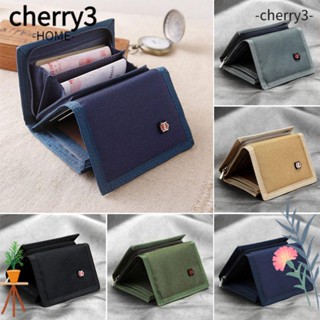 Cherry3 กระเป๋าสตางค์ ผ้าแคนวาส ใส่เหรียญได้สามพับ อเนกประสงค์ แบบพกพา คลาสสิก สําหรับผู้หญิง และผู้ชาย