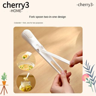 Cherry3 ช้อนส้อมพลาสติก ขนาดเล็ก แบบพกพา ทนทาน สีขาว 2-in-1 สําหรับกรองน้ํามัน น้ําผลไม้