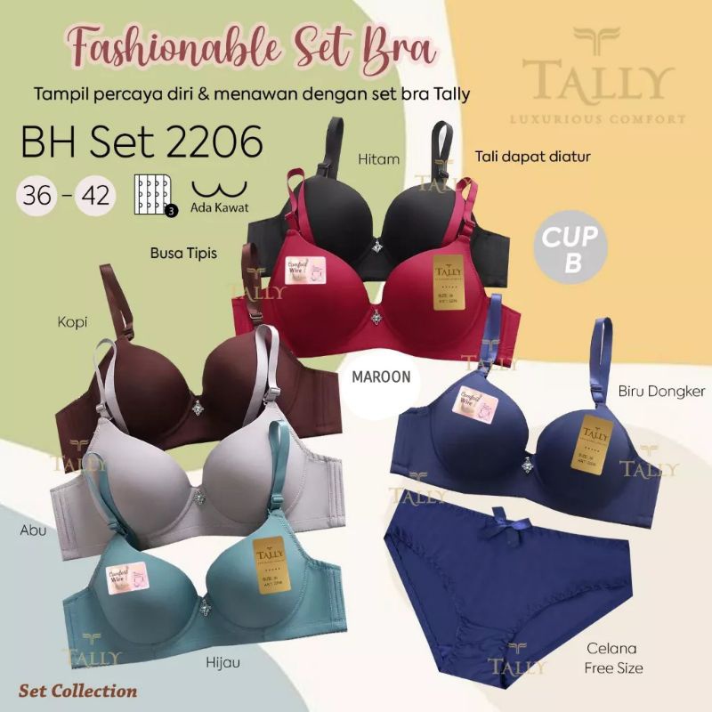 TALLY BRA BH SET CD 2206 I PREMIUM NYLON MATERIAL I SIZE 36 - 42 I CUP B LARGE I 3/4 CUP I WITH WIRE