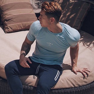 Fitness T-shirt Mens Trendy All-Matching and Handsome New Summer Sports Running Leisure round Neck Korean Style Slim Fit Short Sleeve Cotton 24Fx