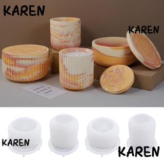 Karen แม่พิมพ์ซิลิโคนเรซิ่นอีพ็อกซี่ พร้อมฝาปิด รูปโหลใส่เทียน DIY สําหรับตกแต่งบ้าน