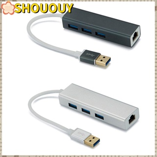 Shououy อะแดปเตอร์แปลงสายเคเบิล ฮับ USB 3.0 10 100 1000M RJ45 อินเตอร์เฟส 3 USB