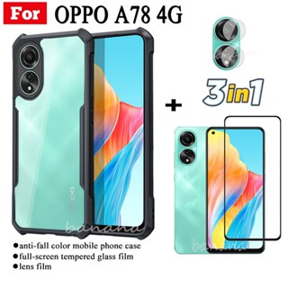 3in1 เคสโทรศัพท์มือถือ ฟิล์มกระจกนิรภัย กันตก พร้อมฟิล์มเลนส์ สําหรับ OPPO A78 4G A78 5G A58 4G 5G