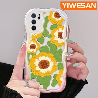 เคสโทรศัพท์ ซิลิโคนนิ่ม ใส กันกระแทก ลายภาพวาดสีน้ํามัน รูปดอกทานตะวัน ขอบคลื่น สีครีม สําหรับ OPPO A16 A16s A54s A54 A55