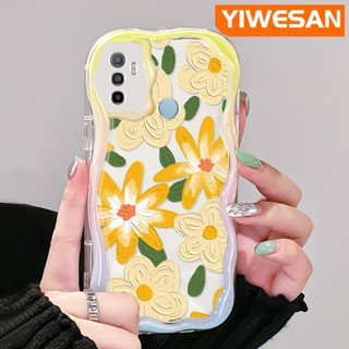 เคสโทรศัพท์มือถือ ซิลิโคนนิ่ม กันกระแทก ลายการ์ตูนภาพวาดสีน้ํามัน รูปคลื่น ดอกไม้ สีครีม สําหรับ OPPO A53 2020 4G A53s 4G A32 A33 2020 A11s