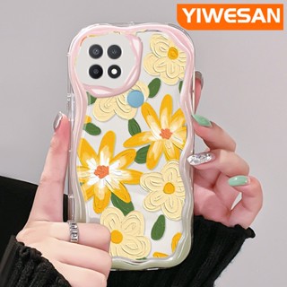 เคสโทรศัพท์ ซิลิโคนนิ่ม ใส กันกระแทก ลายการ์ตูนภาพวาดสีน้ํามัน รูปคลื่น ดอกไม้ สีครีม สําหรับ OPPO A15 A15s A35 4G