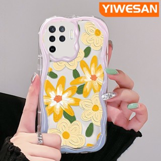 เคสโทรศัพท์ ซิลิโคนนิ่ม ใส กันกระแทก ลายการ์ตูนภาพวาดสีน้ํามัน รูปคลื่น ดอกไม้ สําหรับ OPPO A94 4G F19 Pro Reno 5F Reno 5 Lite