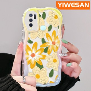 เคสโทรศัพท์ ซิลิโคนนิ่ม ใส กันกระแทก ลายการ์ตูนภาพวาดสีน้ํามัน รูปคลื่น ดอกไม้ สําหรับ VIVO Y30 Y30i Y50