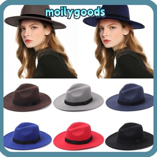 Moilyhd Fedora หมวกปีกกว้าง ผ้าขนสัตว์ สไตล์วินเทจ สําหรับผู้หญิง ผู้ชาย ใส่เต้นรํา ปาร์ตี้