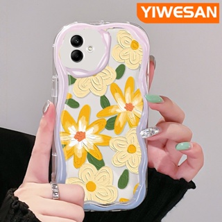 เคสโทรศัพท์มือถือ ซิลิโคนนิ่ม ใส กันกระแทก ลายการ์ตูนภาพวาดสีน้ํามัน รูปคลื่น ดอกไม้ สีครีม สําหรับ Samsung A04 A04E M04 F04