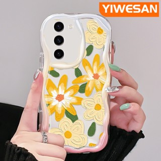 เคสโทรศัพท์ ซิลิโคนนิ่ม ใส กันกระแทก ลายการ์ตูนภาพวาดสีน้ํามัน รูปคลื่น ดอกไม้ สําหรับ Samsung S23 Plus S23 Ultra