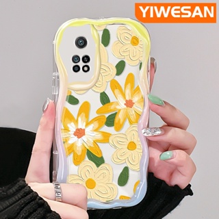 เคสโทรศัพท์มือถือ ซิลิโคนนิ่ม ใส กันกระแทก ลายการ์ตูนภาพวาดสีน้ํามัน รูปคลื่น ดอกไม้ สีครีม สําหรับ Xiaomi 10T Pro Poco F3 Poco F4 Redmi K50 K40 Pro K40s