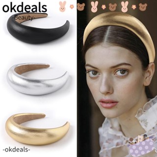 Okdeals ที่คาดผมฟองน้ํา หนัง PU แบบหนา น้ําหนักเบา สีพื้น สําหรับสุภาพสตรี