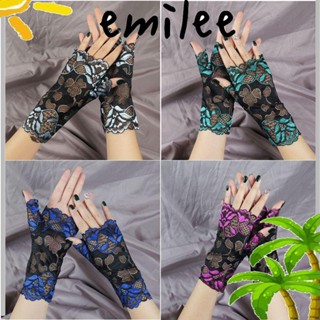 Emilee ถุงมือลูกไม้ แบบครึ่งนิ้ว ถุงมือ เสื้อผ้า ผู้หญิง ปาร์ตี้ ถุงมือกันแดด ถุงมือแต่งตัว ถุงมือตาข่าย ถุงมือ