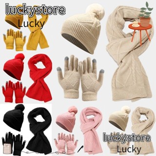 Lucky หมวกถัก ผ้าพันคอ กันลม หนา สําหรับกลางแจ้ง