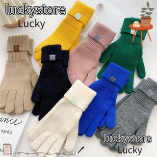 Lucky ถุงมือผ้าขนสัตว์ถัก หน้าจอสัมผัส สีพื้น ให้ความอบอุ่น แฟชั่นฤดูใบไม้ร่วง ฤดูหนาว กลางแจ้ง