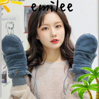 Emilee ถุงมือครึ่งนิ้ว ผ้ากํามะหยี่ขนนิ่ม ให้ความอบอุ่น กันลม เหมาะกับฤดูหนาว